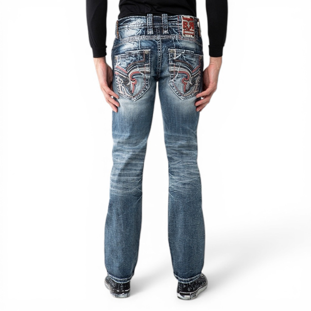 ROCK REVIVAL Clyde Straight Jeans, Distressed Streetwear, Sz 33
